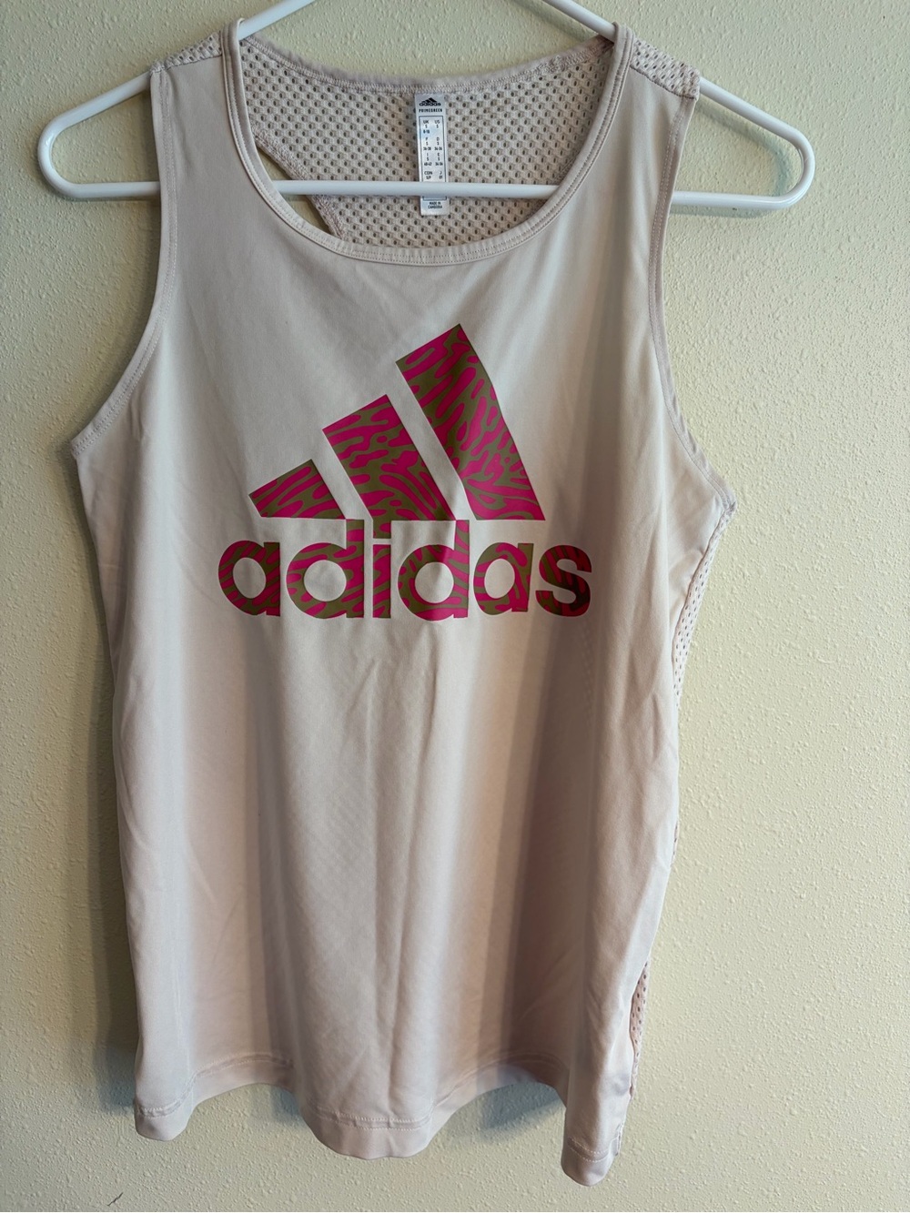 adidas Light Beige Tank with Pink Logo